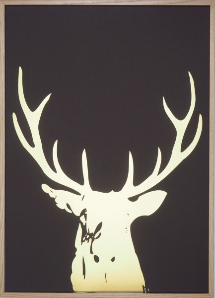 Papierkunst „Hirsch“ im 70x50cm Eichenholzrahmen