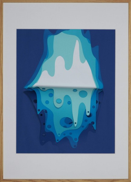 3D-Papierkunst „Wasserfall“ im 50x70cm Eichenholzrahmen