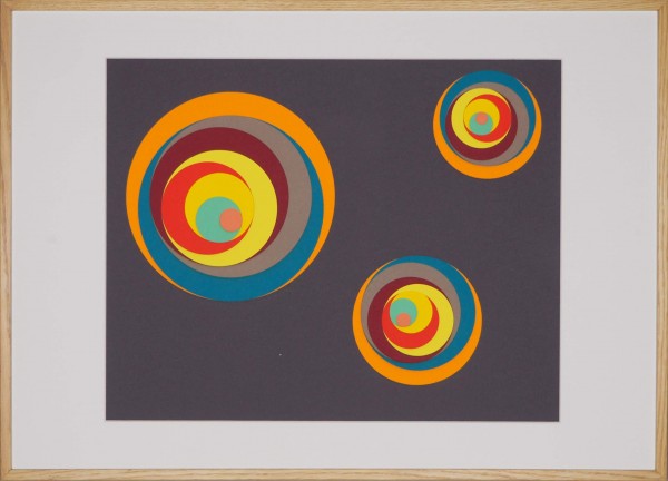 Papierkunst „Die Farben des Kreisels“ im 70x50cm Eichenholzrahmen