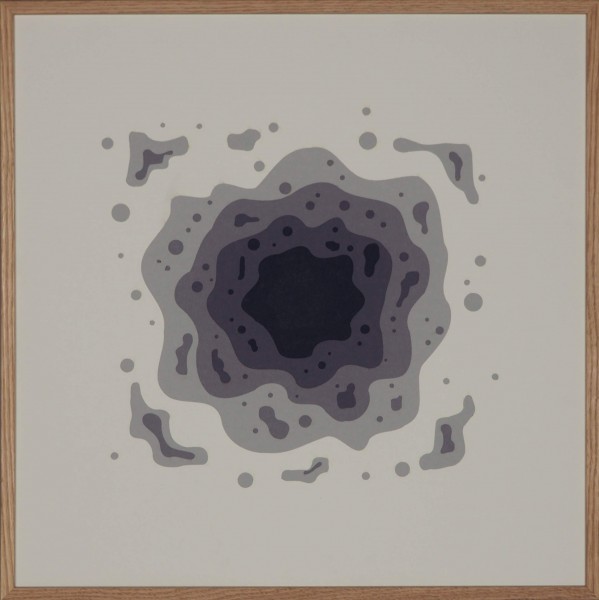 Papierkunst „Schwarzes Loch“ im 50x50cm Eichenholzrahmen