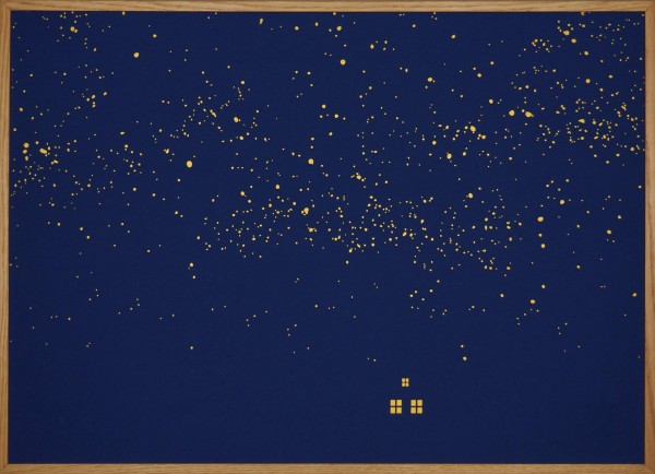 Papierkunst „Unter dem Sternenhimmel“ im 70x50cm Eichenholzrahmen